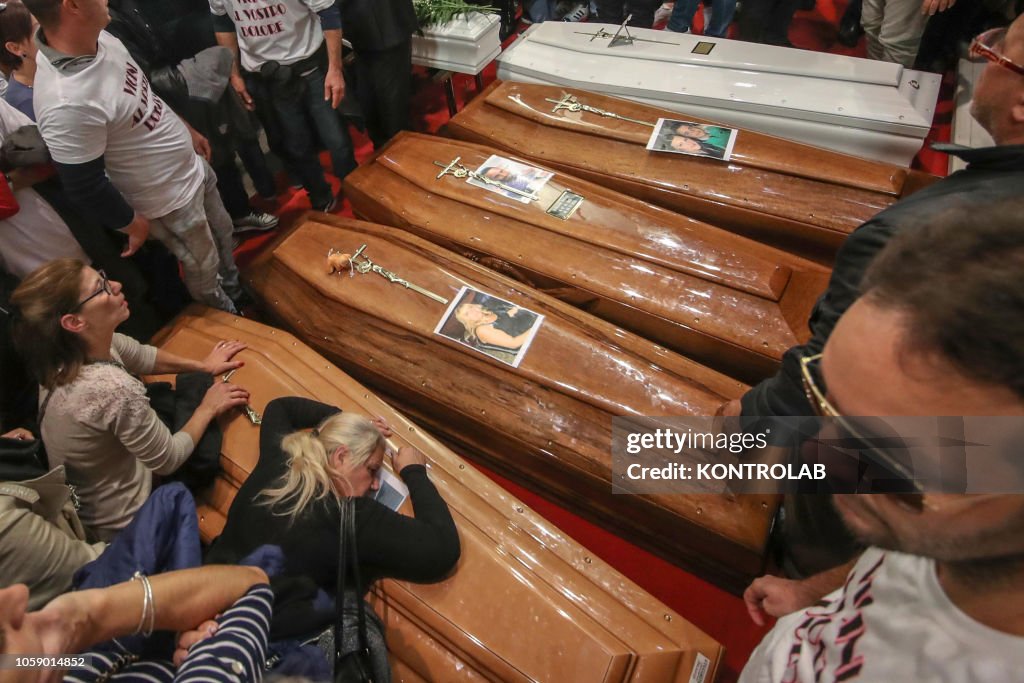 The coffins of some people who died in the tragedy of...