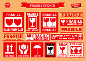 Set of fragile sticker. using on industrial, packaging division, or other cargo industries.