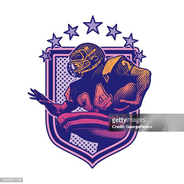us-amerikanischer american-football-spieler laufen. flaches design - sports logo stock-grafiken, -clipart, -cartoons und -symbole