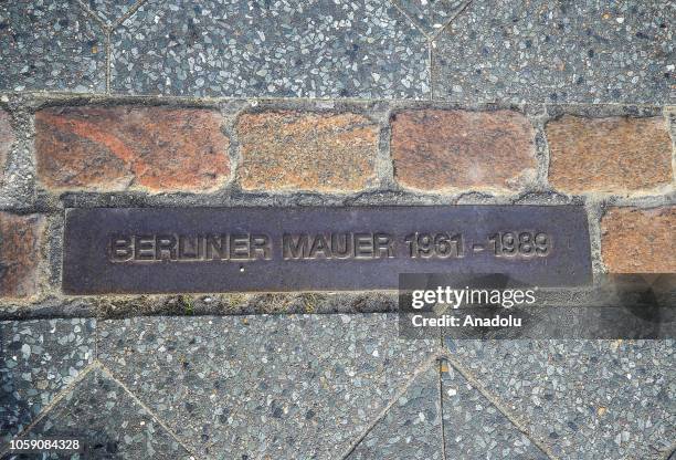 Bricks mark the path of the Berlin Wall on the 29th anniversary of the fall of the Berlin Wall in Berlin, Germany on November 8, 2018. Brandenburg...