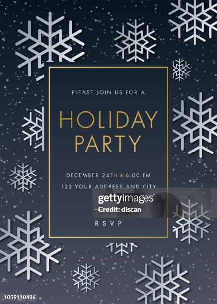 stockillustraties, clipart, cartoons en iconen met holiday party uitnodiging met sneeuwvlok - christmas invitation