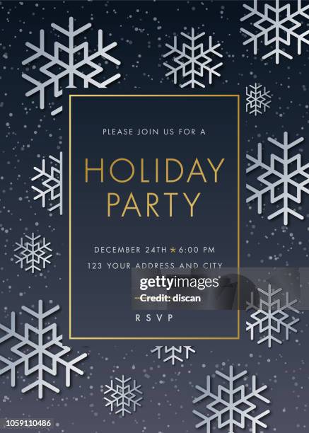 holiday party invitation with snowflake - christmas-party stock illustrations