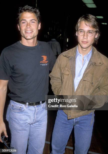 Rob Lowe and Chad Lowe during Allan Carr's Pre-Oscar Cocktail Party at Shrine Auditorium in Los Angeles, California, United States.