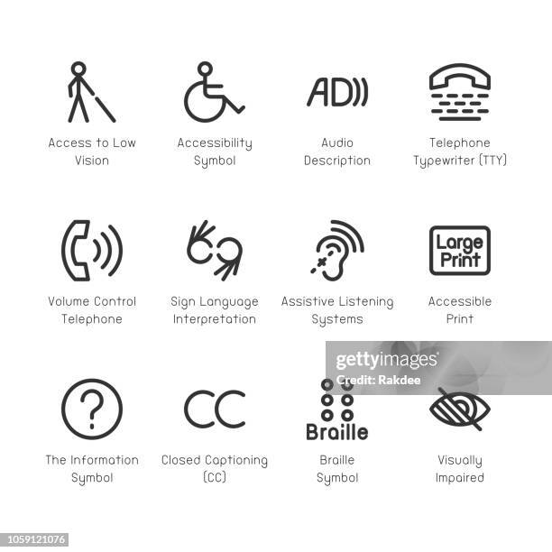 ilustrações, clipart, desenhos animados e ícones de ícones de acessibilidade deficientes - linha série - acessibilidade