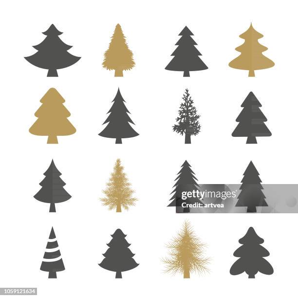 illustrazioni stock, clip art, cartoni animati e icone di tendenza di set vettoriale alberi di natale - albero di natale