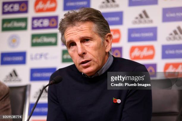 Claude Puel during the Leicester City press conference at King Power Stadium on October 08, 2018 in Leicester, United Kingdom.