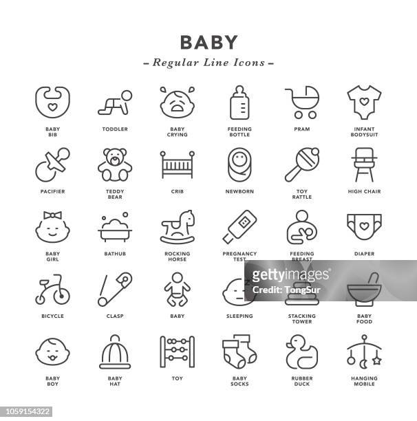 baby - regular line icons - hanging mobile stock illustrations
