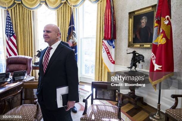 McMaster, national security advisor, listens as U.S. President Donald Trump, not pictured, speaks during a meeting with North Korean defectors in the...