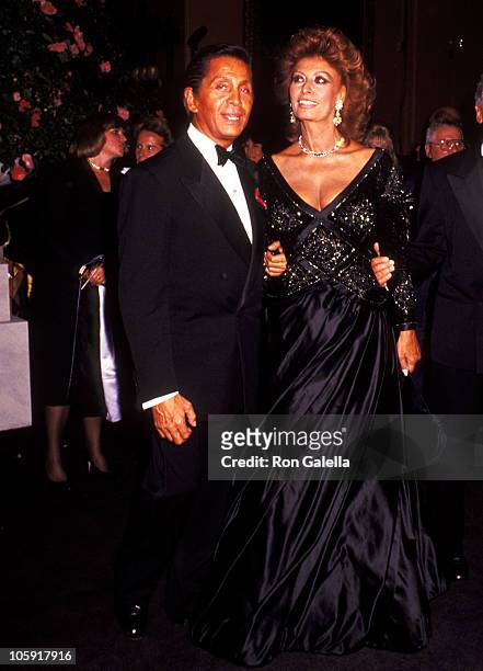 Valentino and Sophia Loren during "Valentino : Thirty Years of Magic" Gala Retrospective at 67th Street Armory in New York City, New York, United...