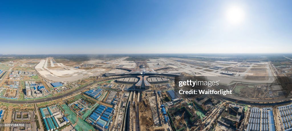 Aerial view of Beijing daxing international airport construction site