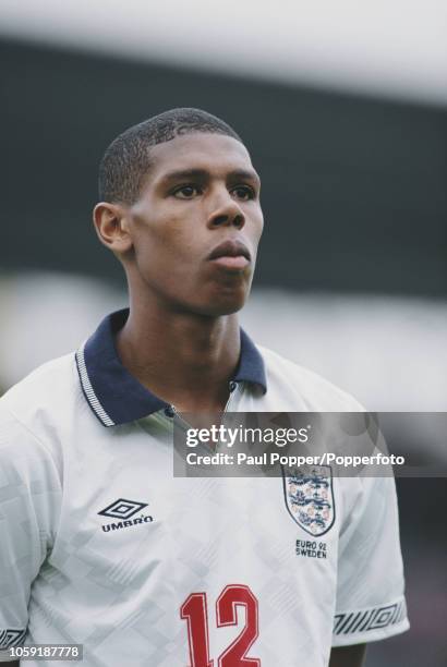 English professional footballer Carlton Palmer, midfielder with Sheffield Wednesday, posed prior to playing for the England national team against...