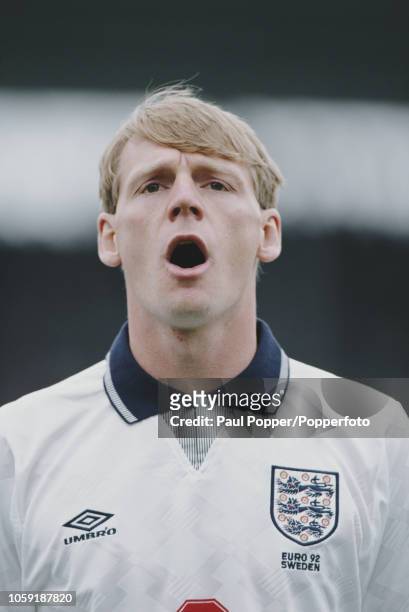 English professional footballer Stuart Pearce, defender with Nottingham Forest, pictured prior to playing for the England national team against...