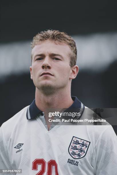 English professional footballer Alan Shearer, forward with Southampton, pictured prior to playing for the England national team against France in...