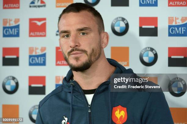 French player Louis Picamoles speaks during a press conference at National Center of Rugby on November 8, 2018 in Marcoussis, France. France will...