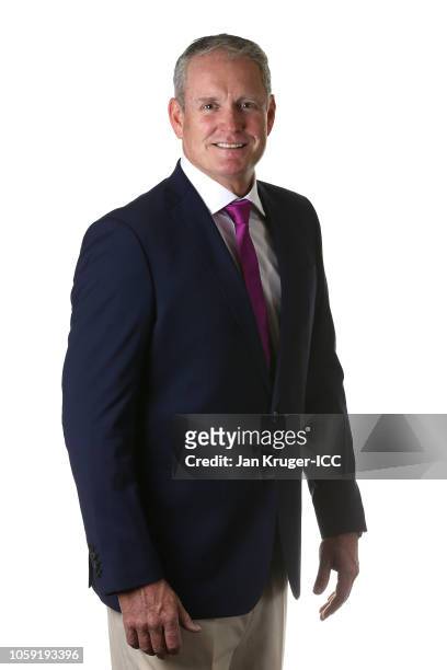 Tom Moody poses during the Commentators Portraits session ahead of the ICC Women's World T20 2018 tournament on November 8, 2018 in Georgetown,...