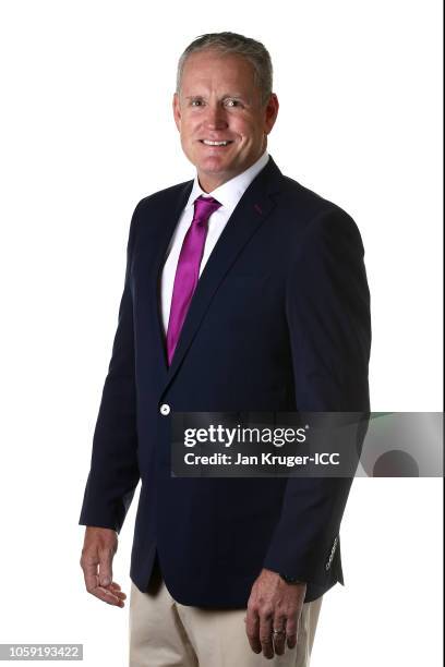 Tom Moody poses during the Commentators Portraits session ahead of the ICC Women's World T20 2018 tournament on November 8, 2018 in Georgetown,...