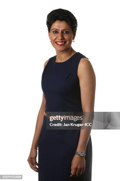 Anjum Chopra poses during the Commentators Portraits session ahead of the ICC Women's World T20 2018 tournament on November 8, 2018 in Georgetown,...