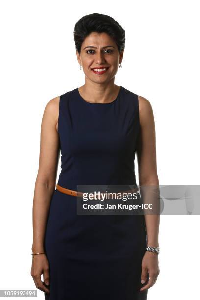 Anjum Chopra poses during the Commentators Portraits session ahead of the ICC Women's World T20 2018 tournament on November 8, 2018 in Georgetown,...