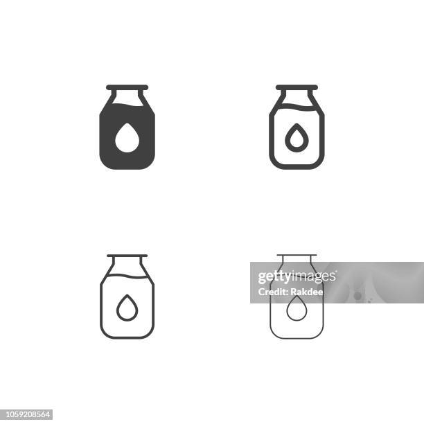 milk bottle icons - multi series - dripping milk stock illustrations