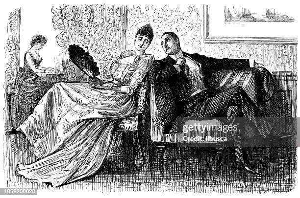 british london satire caricatures comics cartoon illustrations: couple - satire stock illustrations