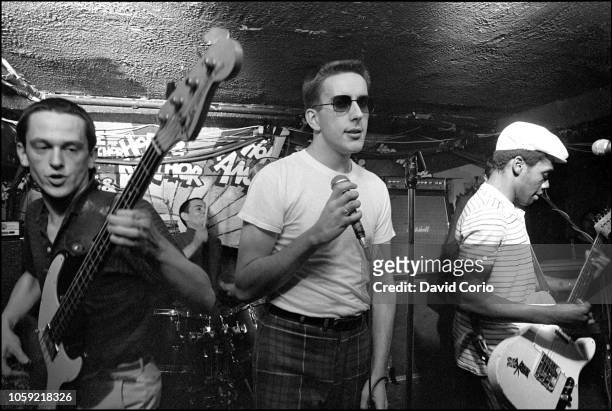 The Specials performing at the Hope and Anchor, London 1980. L-R Horace Panter, John Bradbury, Terry Hall, Lynval Golding.