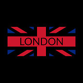 London typography design with UK flag. London banner, poster, sport t-shirt print design and apparels graphic. Vector illustration.
