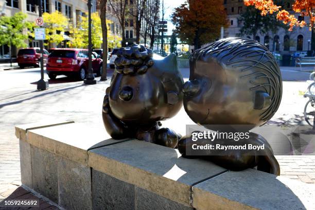 Tivoli Too's Sally Brown and Linus Van Pelt 'Peanuts' sculptures stands in Landmark Plaza in St. Paul, Minnesota on October 15, 2018. MANDATORY...