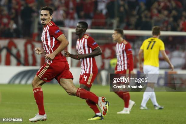 Lazaros Christodoulopoulos of Olympiacos celebrates after scoring a goal during the UEFA Europa League Group F match between Olympiacos and Dudelange...