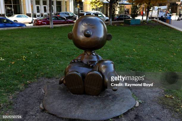 Tivoli Too's Charlie Brown and Snoopy 'Peanuts' sculptures sits in Landmark Plaza in St. Paul, Minnesota on October 15, 2018. MANDATORY MENTION OF...