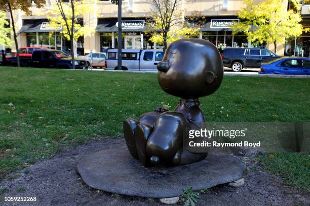 Tivoli Too's Charlie Brown and Snoopy 'Peanuts' sculptures sits in Landmark Plaza in St. Paul, Minnesota on October 15, 2018. MANDATORY MENTION OF...
