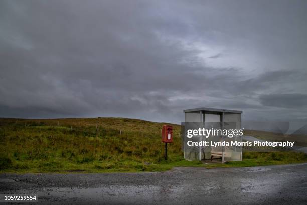 bus shelter isle of skye, scotland - bus shelter stock pictures, royalty-free photos & images