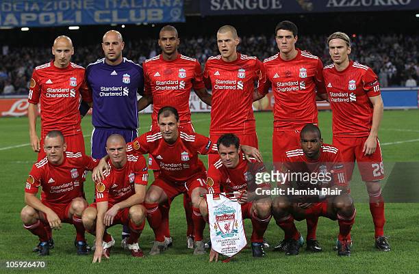 The Liverpool team pose for a photo ahead of the UEFA Europa League match between SSC Napoli and Liverpool played at Stadio San Paolo on October 21,...