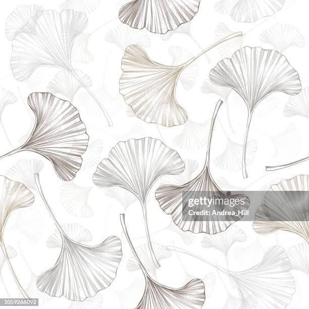 illustrations, cliparts, dessins animés et icônes de ginkgo feuille croquis vectoriels seamless pattern - nervure