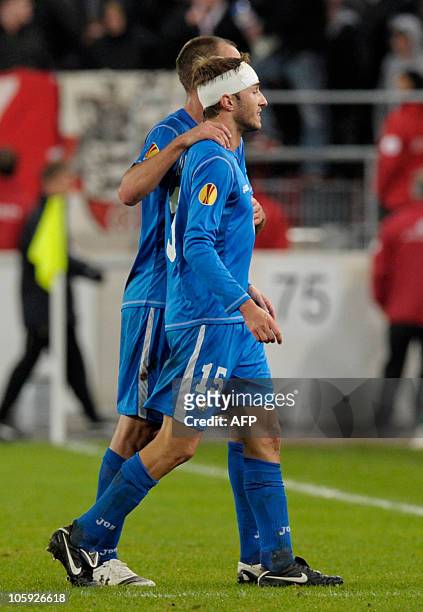 Getafe's Rafa and teammate Borja Fernandez leave the field after the UEFA Europa League Group H match VfB Stuttgart vs Getafe CF in the southern...