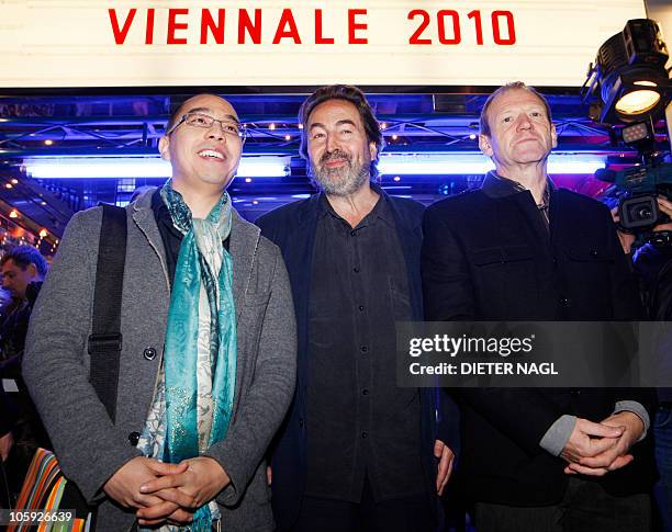 The winner of the golden Palm of Cannes, Thai film director Apichatpong Weerasethakul , festival director Hans Hurch and french actor Xavier Maly...