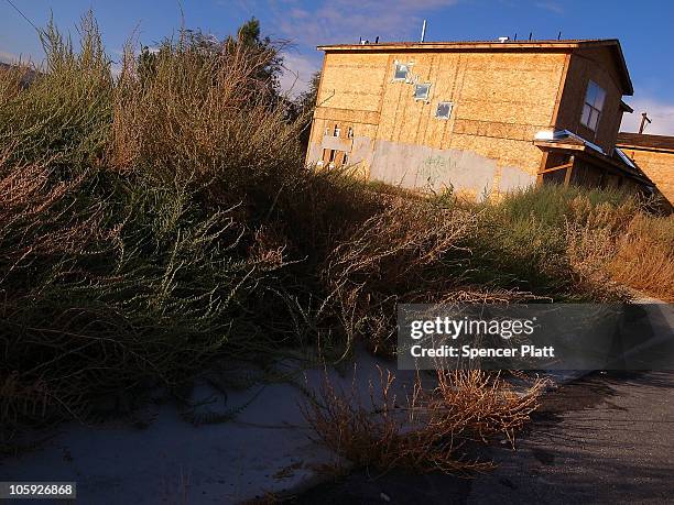 Home site that was never completed is seen abandoned on October 21, 2010 in Las Vegas, Nevada. Nevada once had among the lowest unemployment rates in...