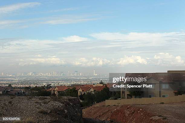 Downtown is seen beyond a housing development on October 21, 2010 in Las Vegas, Nevada. Nevada once had among the lowest unemployment rates in the...