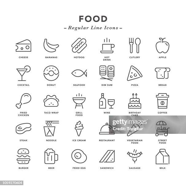 ilustrações, clipart, desenhos animados e ícones de alimentos - ícones de linha regular - comida de rua