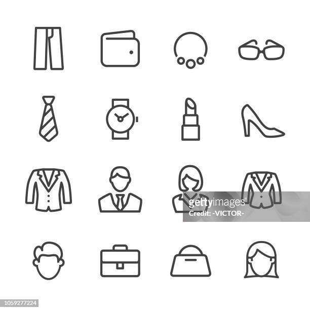 personal image icons - line series - woman dressing stock illustrations