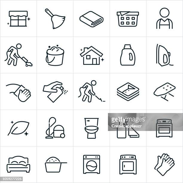illustrazioni stock, clip art, cartoni animati e icone di tendenza di icone delle pulizie - washing up glove