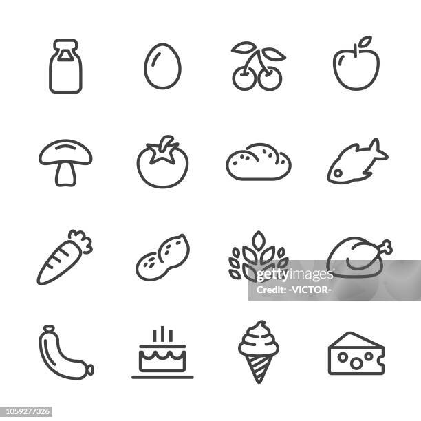 ilustraciones, imágenes clip art, dibujos animados e iconos de stock de iconos de alimentos - serie - entero