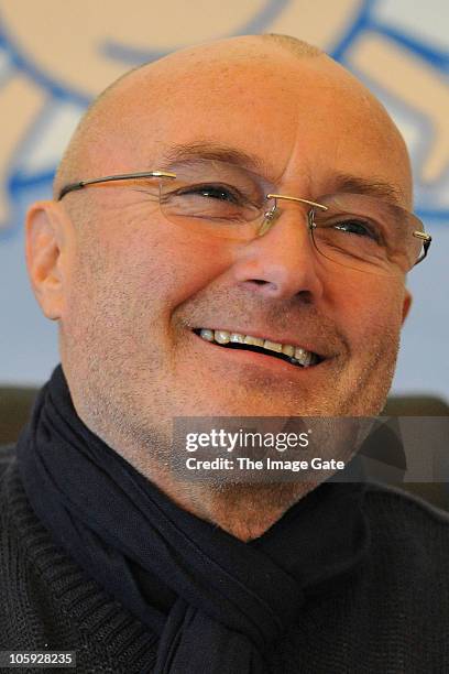 Phil Collins speaks during the Little Dreams Foundation 10th Anniversary Press Conference on October 21, 2010 in Nyon, Switzerland.