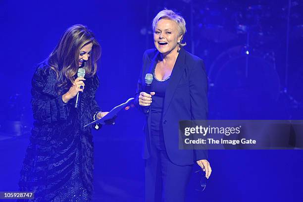 Orianne Collins and French actress Muriel Robin open the Little Dreams Foundation 10th Anniversary Gala at Leman Theatre on October 21, 2010 in...