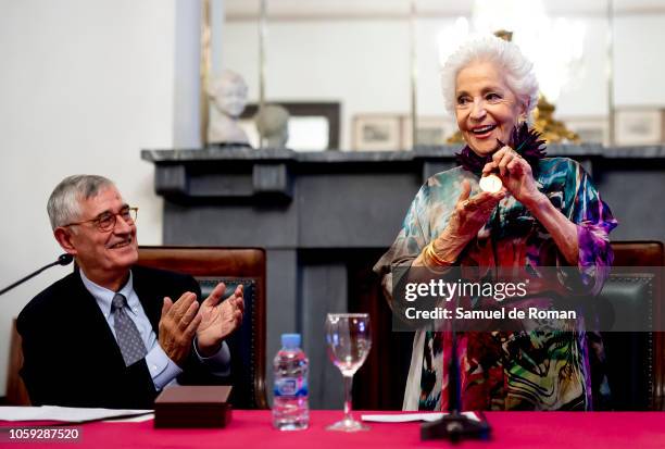 Mezzosoprano Teresa Berganza receives 'Circulo de Bellas Artes' Golden Medal at Circulo de Bellas Artes cultural center on November 8, 2018 in...