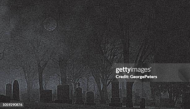 spooky cemetery at night with full moon - gravestone stock illustrations