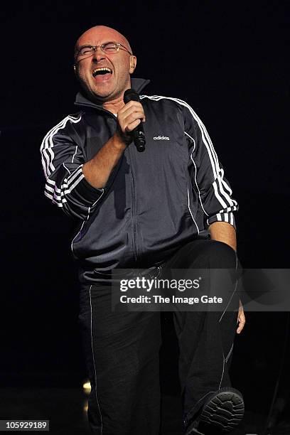 Phil Collins performs during the Little Dreams Foundation 10th Anniversary Gala at Leman Theatre on October 21, 2010 in Geneva, Switzerland.