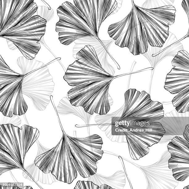 ginkgo leaf sketch vector seamless pattern - ginkgo stock illustrations