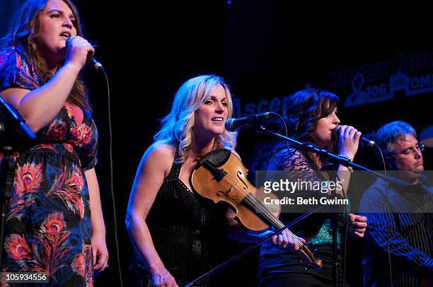 Sally Berry, Rhonda Vincent, Tensel Sandker and Mickey Harris Rhonda Vincent's daughters sing with her at The Loveless Barn on October 19, 2010 in...