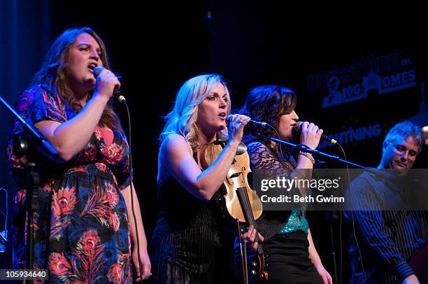 Sally Berry, Rhonda Vincent, Tensel Sandker and Mickey Harris Rhonda Vincent's daughters sing with her at The Loveless Barn on October 19, 2010 in...