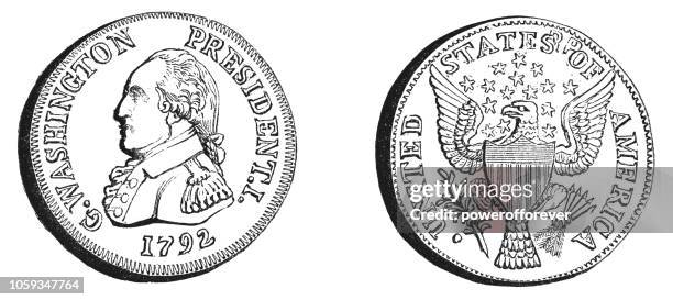 stockillustraties, clipart, cartoons en iconen met amerikaanse washington getz half-dollar zilveren munt (1792) - us coin